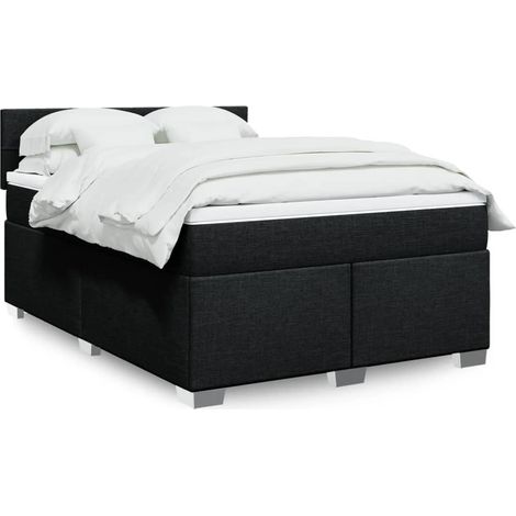 vidaXL Sommier à lattes de lit avec matelas Noir 140x190 cm Tissu (1/5)