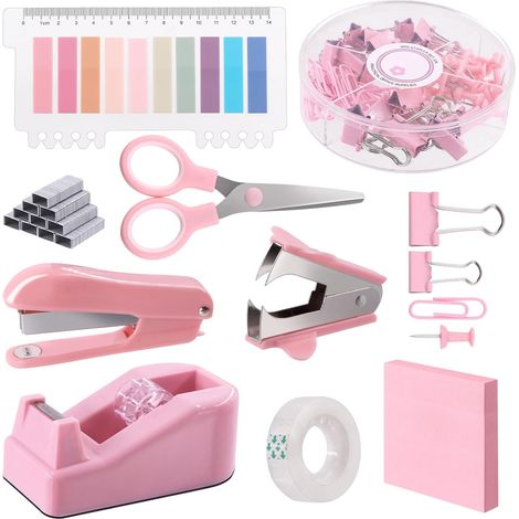 L'ensemble de fournitures de bureau 10 en 1 contient 1000 agrafes, agrafeuse, distributeur de ruban adhésif, porte-stylo, extracteur d'agrafes, clips, règle, ciseaux, onglets, ruban adhésif, (1/5)
