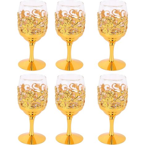 Verre à Vin en Métal, Ensemble De Verres à Vin en Relief à Tige Arrondie, Résistant Aux Chutes, pour Bar à Domicile 6 Pièces (1/5)