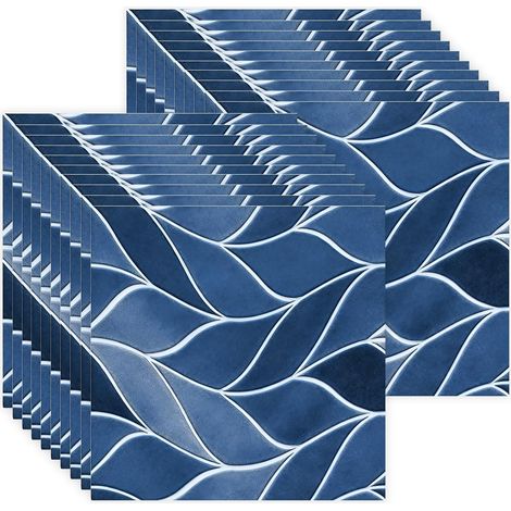 Autocollants carreaux mosaïque lot de 30 résistants à la chaleur étanches décoration pour cuisine et salle de bain couleur bleu 10 x 10 cm (1/5)