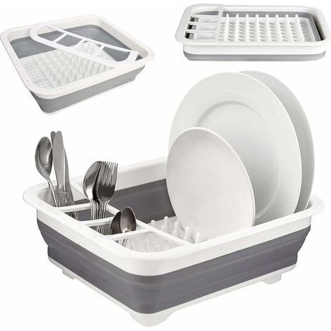 Scolapiatti pieghevole, portaposate pieghevole, lavello da cucina, scolapiatti in plastica e silicone per campeggio (1/5)