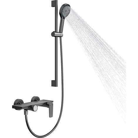 Robinet de Baignoire avec Douchette 4 Fonctions, Robinet Cascade, Mitigeur de Douche avec Tuyau en PVC de 1,5 m et Barre de Douche Réglable en Hauteur (1/5)