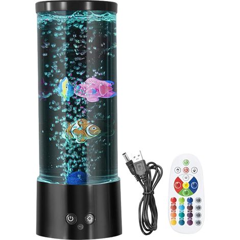 Lampe de poisson, lampe sensorielle en forme de poisson, lampe à bulle, lampe méduse, lampe à LED pour aquarium avec 16 modes de changement de couleur, lampe de table USB/à piles pour salon, chambre à (1/5)