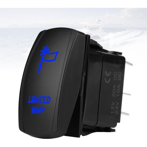 Interrupteur à bascule 5 broches avec LED laser et éclairage, 12V-20A/24V-10A, bleu (1/5)
