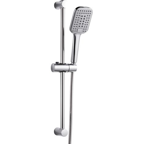 Ensemble de douche carré chromé 60cm avec 3 jets et barre réglable (1/5)