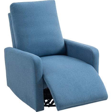 HOMCOM Poltrona Reclinabile Manualmente a 135°, Girevole e Funzione Dondolo Blu