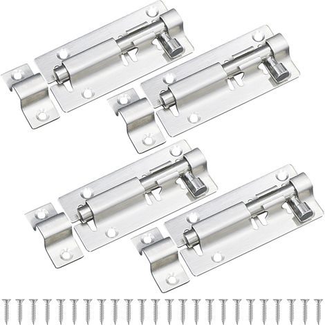 Loquet Coulissant,4 pièces Verrou de Porte,Boulon à Glissière,Cible en Acier Inoxydable,Loquet Porte,Serrure Porte Coulissante avec vis,pour salle de bain,WC,chambre,fenêtre (1/5)