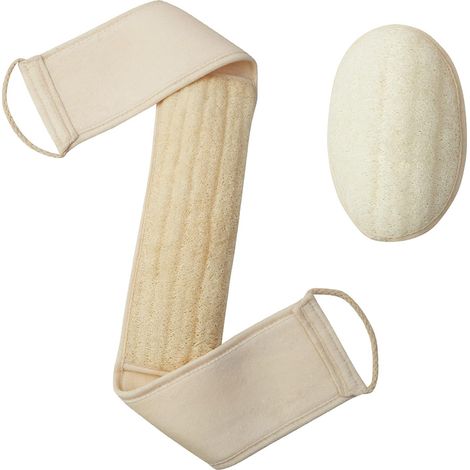 - Ensemble de douche exfoliant en luffa naturel (grand format), éponges de luffa et gommage corporel, nettoie et revitalise la peau en profondeur, pour hommes et femmes (1/5)