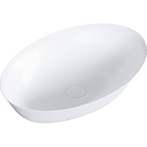 BERNSTEIN - Vasque Lavabo design oval à poser 60x40x12,5cm en fonte minérale - Blanc mat, Sans bonde ni cache