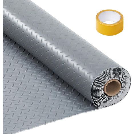 Tapis antidérapant garage en PVC épais – Motif losange – Résistant aux fuites et taches, facile à nettoyer et installer – Idéal voiture/SUV/camion – Bandes d'installation incluses – 7,5×17 ft gris (1/5)
