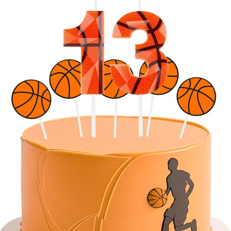 Lot de 5 bougies d'anniversaire 3D conçues en forme de ballon de basket-ball avec 5 bougies de basket-ball - Décoration de gâteau - Bougie d'anniversaire pour fille et garçon (1/5)