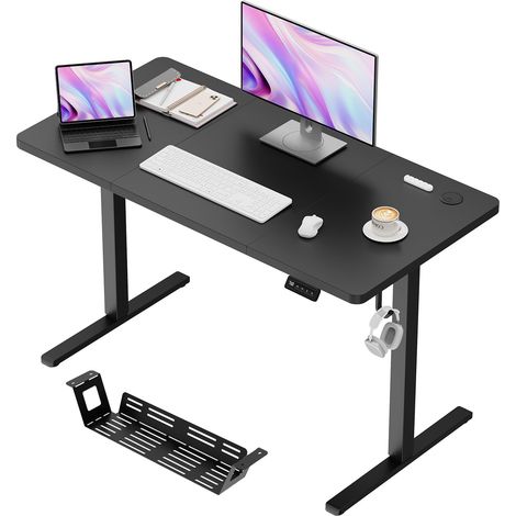 Électrique Bureau Assis Debout 120 x 60 cm, Standing Desk Noir (1/5)