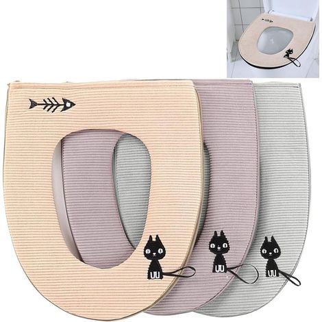 3pcs Tapis De SièGe De Toilettes Chaud Antibactérien Couverture de Siège de Toilette Étanche Universel Housse pour Abattant de WC Lavables avec Passant de Suspension Fermeture Éclair (1/5)