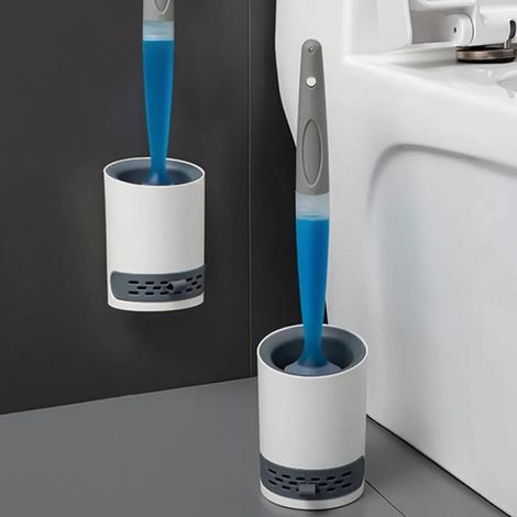 Brosse WC - Tête En Silicone TPR Flexible - Manche 42 Cm - Installation Murale Sans Perçage - Lot De 2