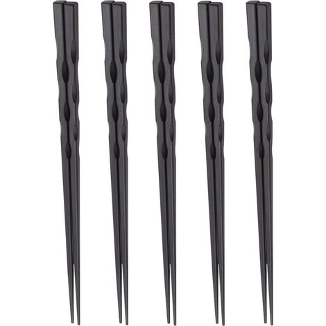 5 paires de baguettes en fibre de verre noires réutilisables, antidérapantes et lavables au lave-vaisselle pour sushi et plats asiatiques (1/5)