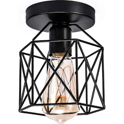 Lustre Industriel /Applique Murale - LED Plafonnier- Structure Cage Métallique - E27 - Pour Intérieur Chic (Ampoule Non Fournie) (1/5)