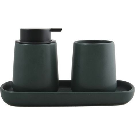 Juego de 3 accesorios de baño de cerámica MAONIE verde oscuro mate MSV