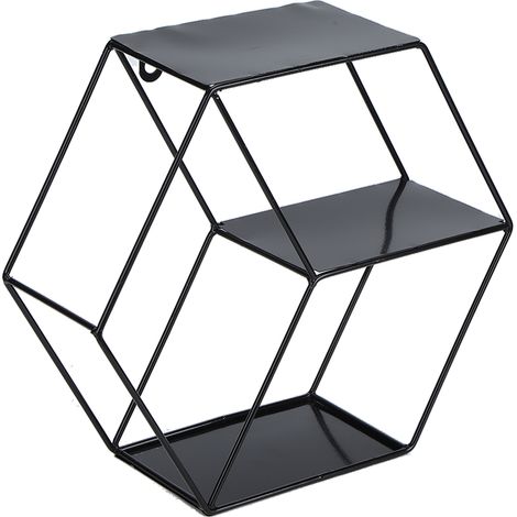 Étagère hexagonale en fer forgé noir pour salon, chambre ou bureau - Décor mural moderne (1/5)