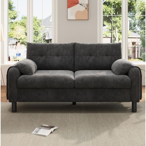 Sofa 2 Sitzer platzsparend Chenille Grau Wohnzimmer OKMYHOME (1/5)