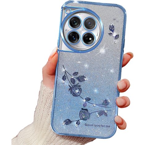 Custodia per OnePlus 12 5G, fiore glitterato, blu (1/2)