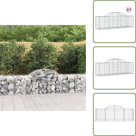 Gabionen mit Hochbogen 7 Stk. 200x50x60/80 cm Verzinktes Eisen - Gabionen - Gabionenkorb - Gartendeko - Gartenzubehör - Zaun (1/5)
