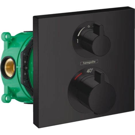 HANSGROHE Facade pour mitigeur thermostatique encastré Ecostat Square robinet d'arrêt et inverseur noir mat + Corps encastré