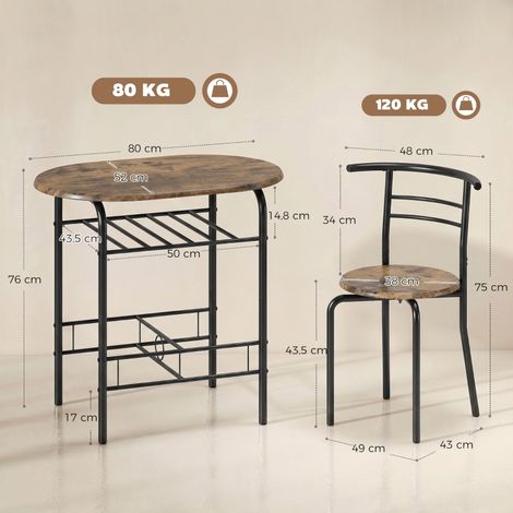 Ensemble repas 3 pièces, table et 2 chaises avec étagère, style campagne, bois brun, mobilier de salon pour 2 personnes (1/5)