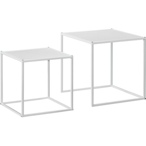 Set de 2 mesas de centro cuadradas en acero blanco para salón (1/5)