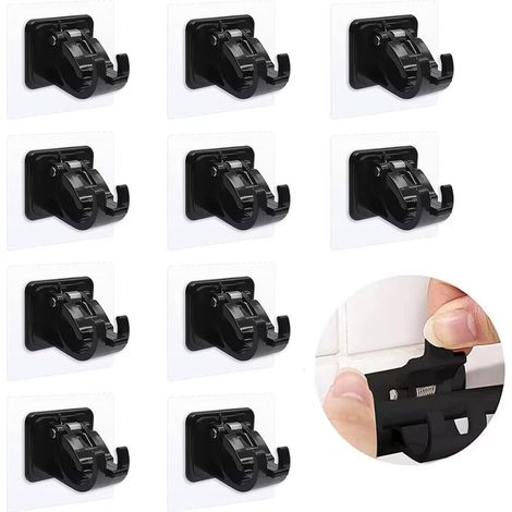Lot de 10 Supports de Tringle à Rideau Sans Perçage - Crochets muraux autocollants pour salle de bain, cuisine, salons, chambres à coucher et hôtels(noir) (1/4)