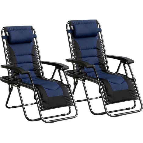 Set of 2 Zero Gravity Heavy Duty Outdoor Garden Reclining Chairs with Padded Seat BLUE