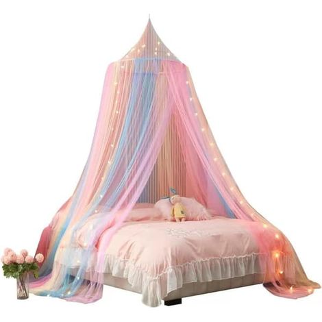 Baldacchino per letto per bambine, baldacchino arcobaleno per letto, tenda da gioco con zanzariera da principessa per bambini, zanzariera da appendere per decorare la cameretta dei bambini (arcobaleno (1/3)