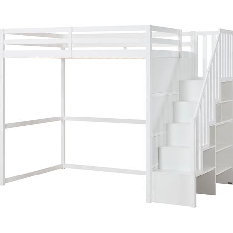 Letto a soppalco 140 x 190 cm Pino e MDF Bianco - MENIZI