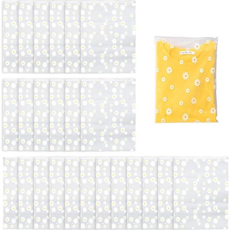 25 Pièces Sac Plastique Vetement, Réutilisable Sac Zippé Transparent, 20 x 30 cm Sac Zipper Voyage, Motif-Marguerites Pochette Zip, pour Vêtements, Chaussures et Chaussettes (1/5)