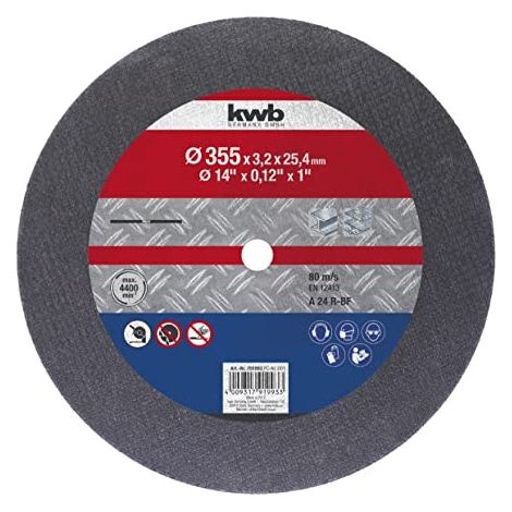 KWB DISQUE À TRONÇONNER EN MÉTAL 355 MM D'ÉPAISSEUR 3,2 MM POUR TRONÇONNEUSES, MACHINES DE SÉPARATION ET COUPE-COUPE, AVEC RENFO