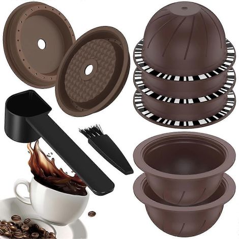 capsules Vertuo réutilisables pour machine Nespresso, capsule de café avec 2 couvercles en silicone, 1 cuillère et 1 goupillon (150 ml) (1/5)