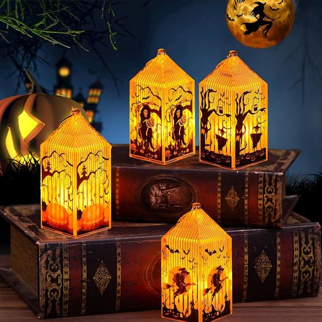 DOLASO Set mit 4 dekorativen Halloween-Laternen – Innen- und Außendekoration – LED-Kürbislaternen mit Batterie für Halloween, Weihnachten, Innenlaterne und Party (1/5)
