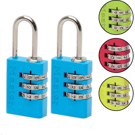 Master Lock 7620EURTCOL Lot de 2 Cadenas à Combinaison Programmable en Aluminium, Couleur Aléatoire, 2 x 5,5 x 0,9 cm