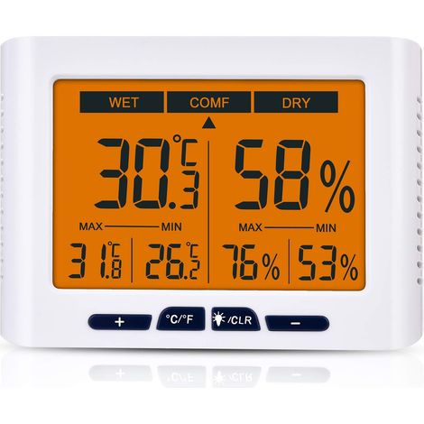 Hygrometer, Temperatur- und Feuchtigkeitsanzeige für den Innenbildschirm 4,3 Zoll, mit Hintergrundbeleuchtung des LCD-Bildschirms, Luftfeuchtigkeit im Innenraum und Temperaturmonitor