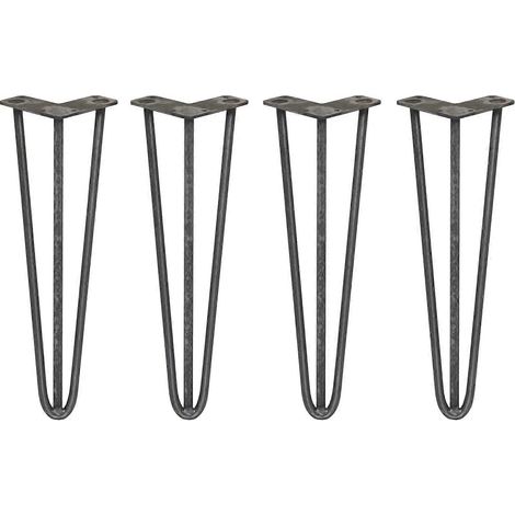 Pieds de table en forme d'épingle à cheveux, 16 pouces (41 cm), paquet de 4 pièces, acier robuste d'origine, acier de 12 mm d'épaisseur, 3 griffes, 300 kg. (1/5)