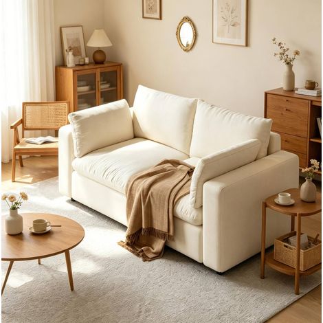 Modulares 2-Sitzer-Sofa aus Chenille Weiß 180 x 91 x 83 cm OKWISH (1/4)