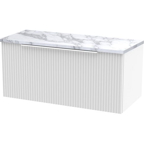 Tixall Fluted Wall Hung Vanity Unit with Laminate Worktop, Satin White, 800mm