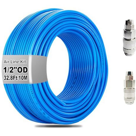Kit di tubi flessibili per aria compressa da 10 m (32,8 piedi) e 8 mm con raccordo rapido in poliuretano per il trasferimento del fluido del compressore. (1/5)
