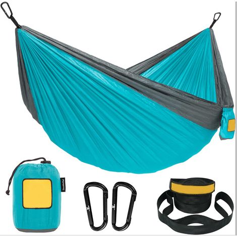 Bleu lac 270&140cm Hamac de camping double/simple, léger, lavable, hamac-panier portable pour l'extérieur (1/5)