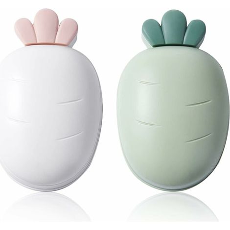 2 Pièces Boite a Savon Boîte à Savon en Forme de Carotte avec Couvercle Mignon Petit Porte-Savon Douche Porte-Savon pour Salle de Bain Cuisine (Vert, Blanc) (1/5)