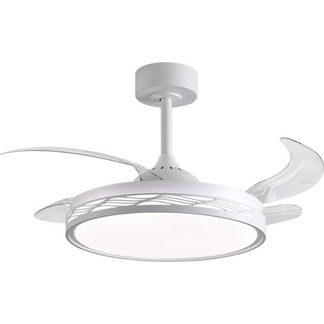 Ventilateur dc riga blanc/argent, 4 pales rétractables, 72w led 300040006000k, h.35xd.108/50cm