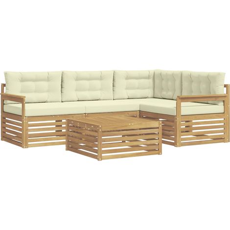 Set di divani da esterno 6 pcs Bianco e Crema Poliestere vidaXL