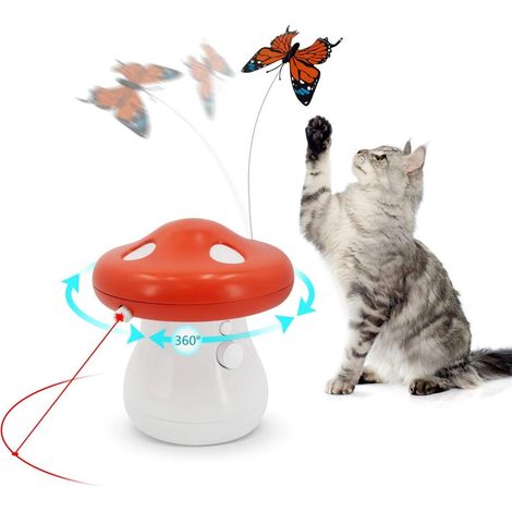 2-in-1 Realistic Butterfly Shaped Electronic Laser Cat Toy for Automatic Indoor Chasing, Mushroom Shaped Automatic Cat Sports Toy (1/5)