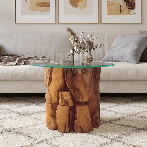Table basse de salon, Table Café, Bois flottant de teck massif 60 cm OIB1139E (1/5)