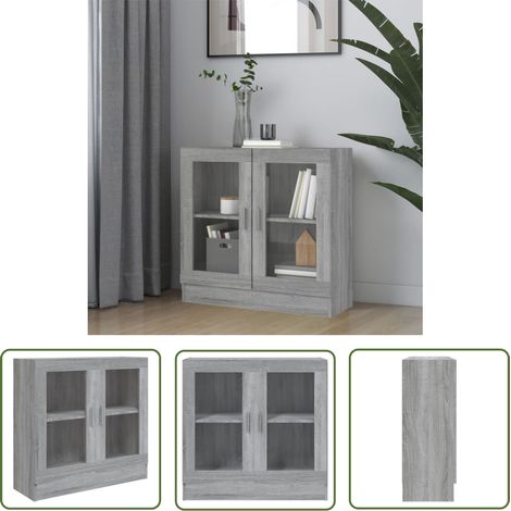The Living Store Armoire à vitrine Sonoma gris 82,5x30,5x80 cm Bois d'ingénierie - Bibliothèque - Meuble Tv - Rangement - Armoire Vitrine - Mobilier Intérieur (1/5)