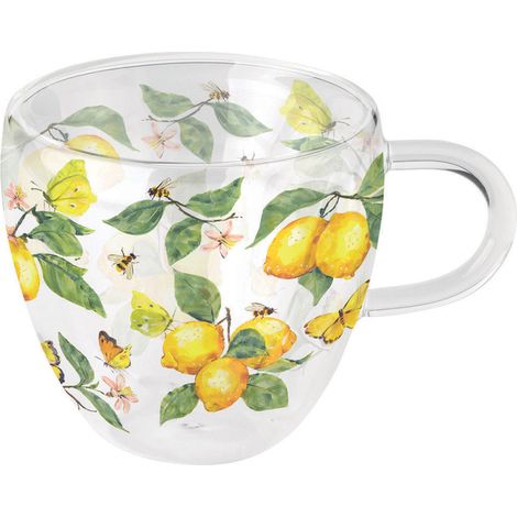 Tasse à thé en verre double paroi citrons et papillons